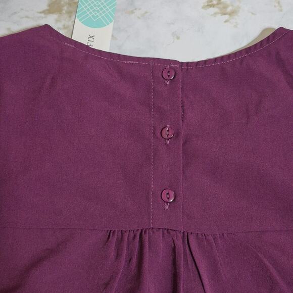 Monday Fun Blouse Women Large Purple Madeigh Button Back Cap Sleeve Relax Airy - Picture 3 of 9